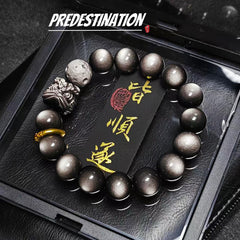 [Collector's Edition] Kylin-FengShui 9A Grade Silver Obsidian Bracelet with Lion Dance and Golden Obsidian for a High-End Feel - Lucky Peach Blossom Bracelet - Element: Water